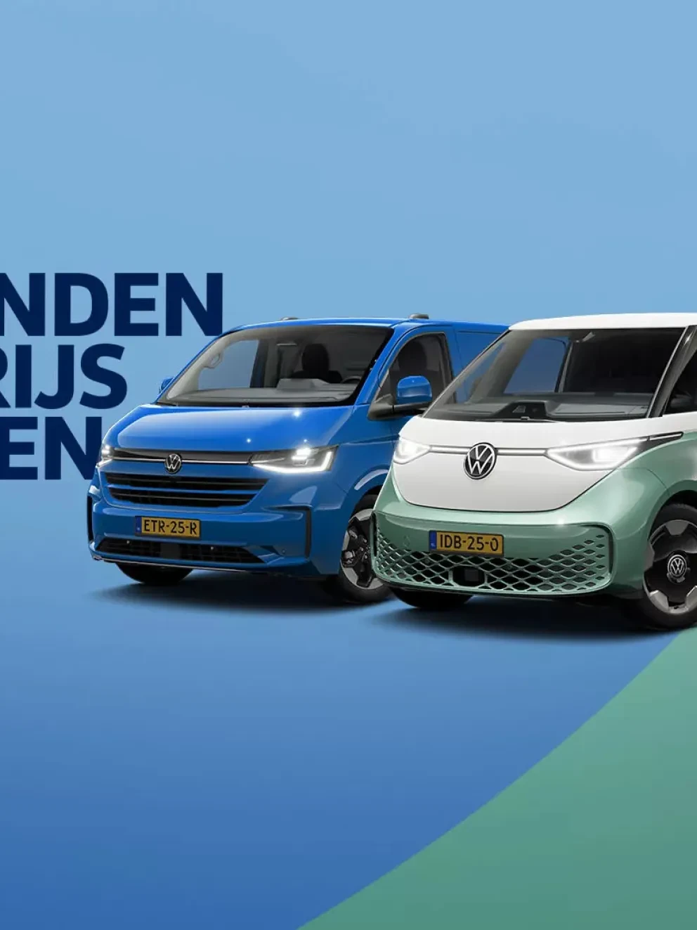 Volkswagen e-Transporter en ID. Buzz cargo naast elkaar bij het vriendenprijs weken logo