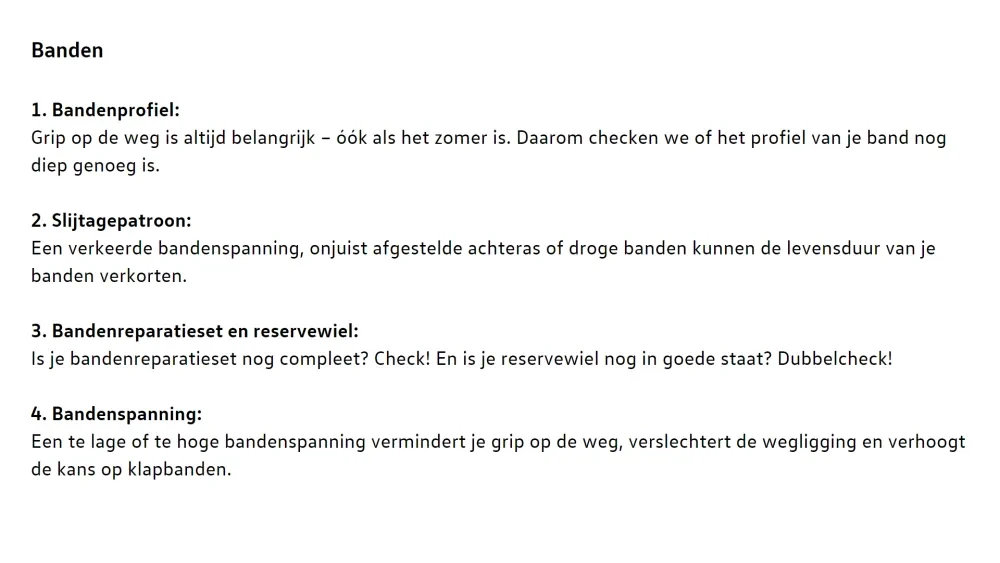 Controlepunten zomercheck voor de banden