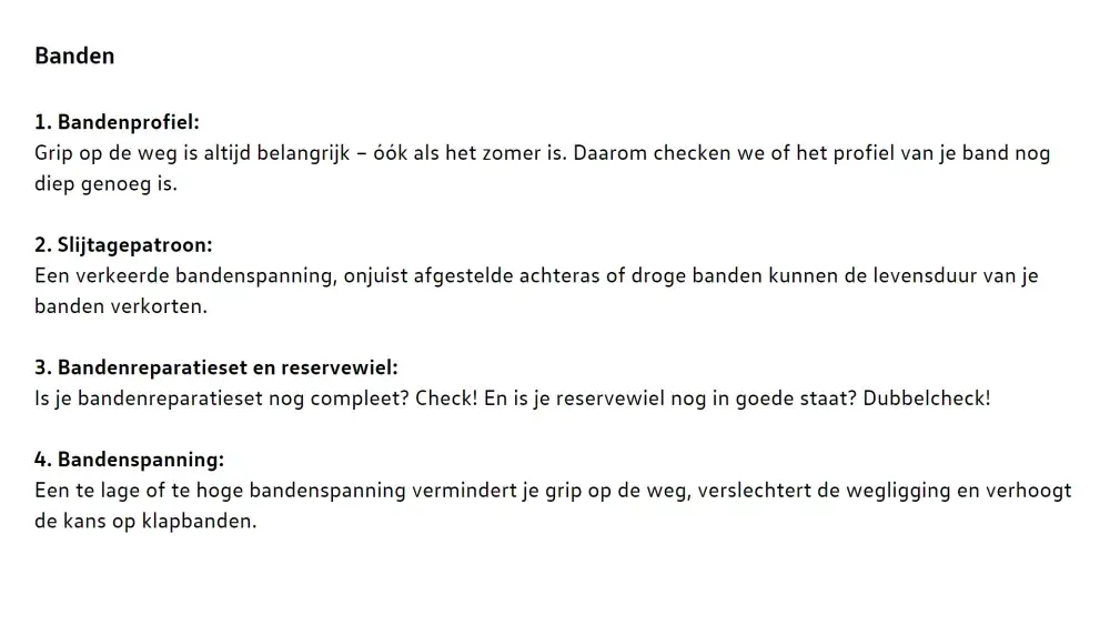 Controlepunten zomercheck voor de banden